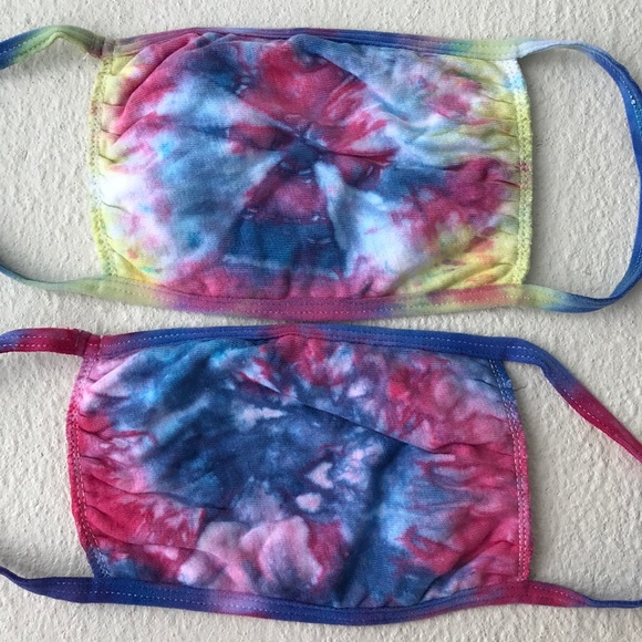 homemade Accessories - 2 tie dye cotton face masks 😷✌️ pink yellow blue